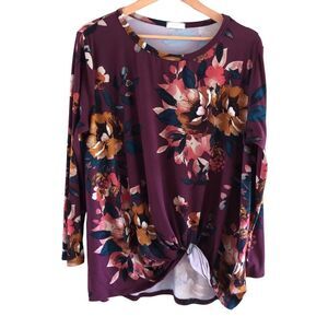 Oddy Burgundy Floral Tie Front Floral Top Size 3XL